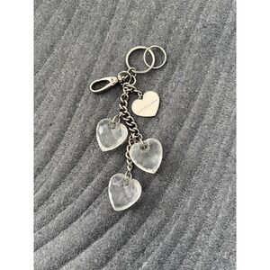Y2K Kathy Van Zeeland Keychain Purse Charm Puff Clear Hearts Bling Silver Tone